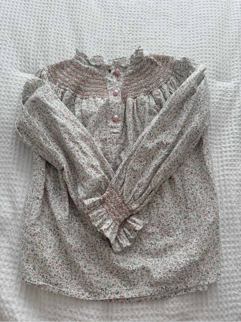 Dondolo x Louise Roe Floral Smocked Long-Sleeve Blouse